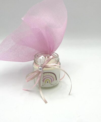 Μπομπονιέρα βάπτισης κεράκι με θέμα ουράνιο τόξο