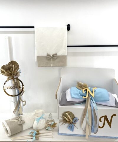 Σετ βάπτισης με μπαουλάκι θρανίο με όνομα