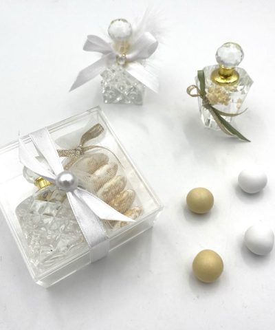 Μπομπονιέρα γάμου με μινιατούρα μπουκαλάκι με άρωμα