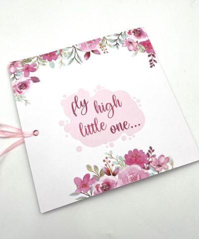 Προσκλητήριο βάπτισης δίπτυχο με ροζ αερόστατο