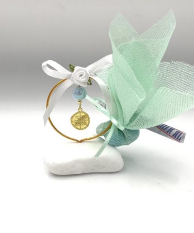 Μπομπονιέρα βάπτισης βότσαλο με κωνσταντινάτο