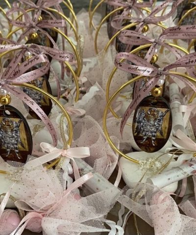 Μπομπονιέρα βάπτισης μάρμαρο με τον αρχάγγελο Μιχαήλ τον Πανορμίτη