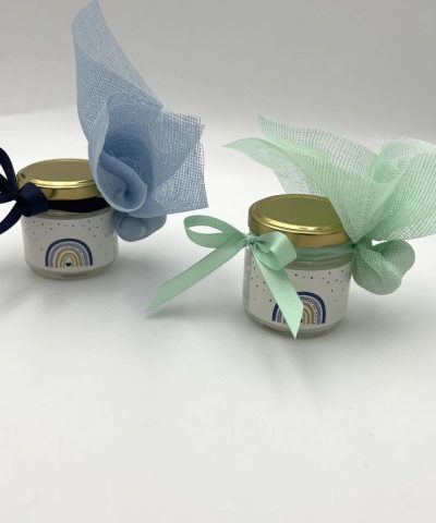 Μπομπονιέρα βάπτισης κεράκι με θέμα ουράνιο τόξο