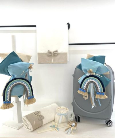 Σετ βάπτισης βαλίτσα με μακραμέ ουράνιο τόξο