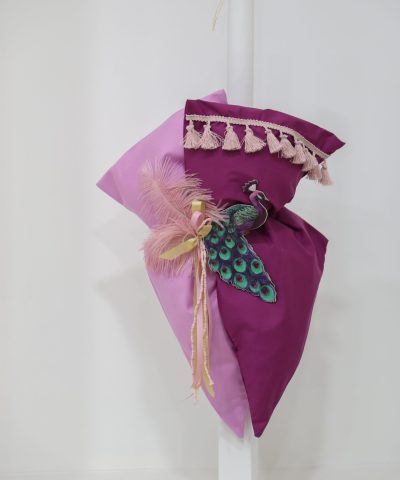 Σετ βάπτισης με ψάθινη τσάντα "Παγώνι"