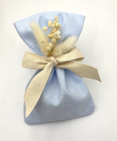 Μπομπονιέρα βάπτισης boho πουγκάκι με αποξηραμένα λουλούδια