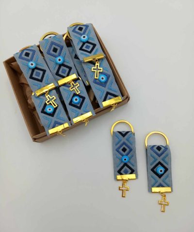 Μαρτυρικά βάπτισης σιέλ μπρελόκ boho με ματάκι