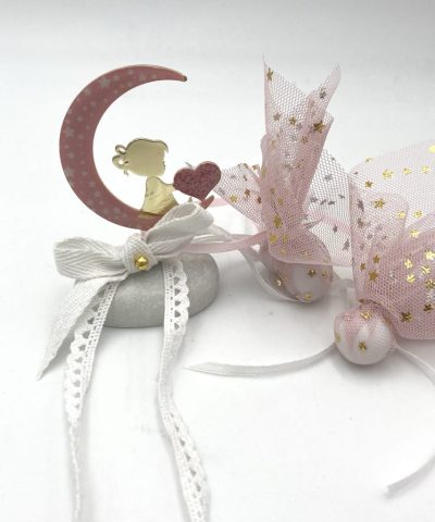 Μπομπονιέρα βάπτισης βότσαλο με φεγγαράκι